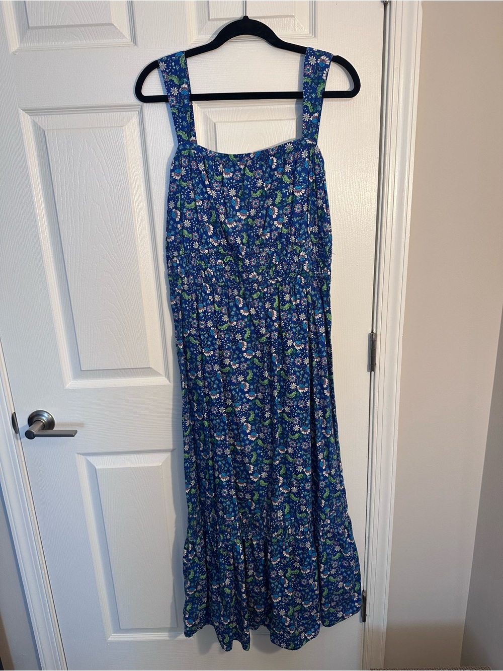 LOFT Blue Floral Maxi Dress with Green & White Accents